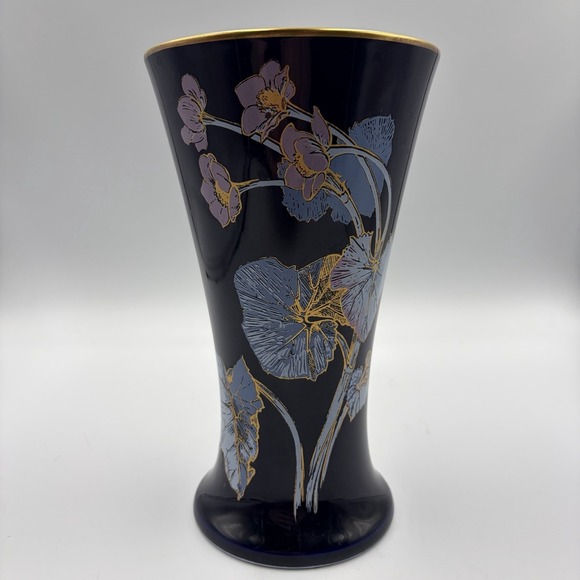 Pnr Bavaria Jaegerato Gorgeous Cylinder Vase Cobalt Blue Enameled Gold Gilded